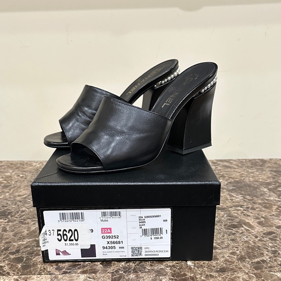 Chanel Black Leather Heeled Mules - Picture 1 of 8